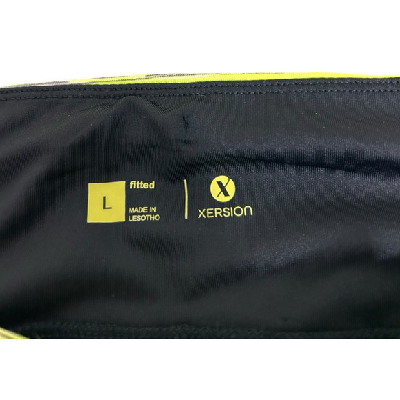 Xersion Fitted Crop Athletic Leggings Sz Large Black Neon Activewear Capri Pants - Picture 4 of 6